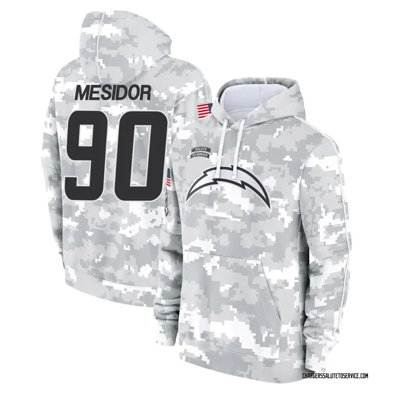 Men's Akheem Mesidor Los Angeles Chargers Camo Arctic 2024 Salute to Service Club Fleece Pullover Hoodie