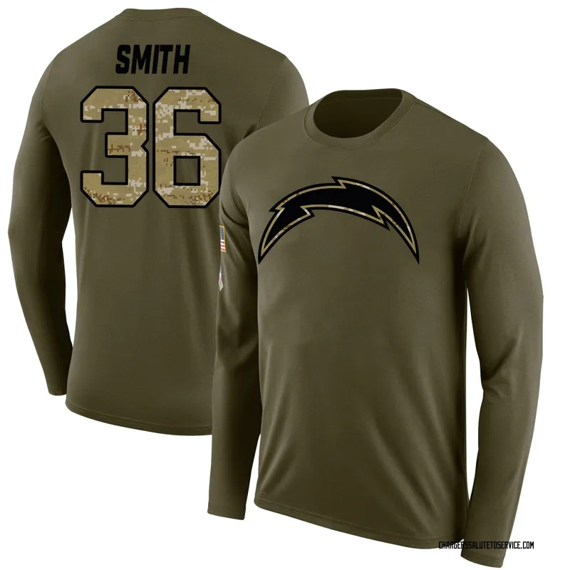 Men's Avery Smith Los Angeles Chargers Legend Olive Salute to Service Sideline Long Sleeve T-Shirt