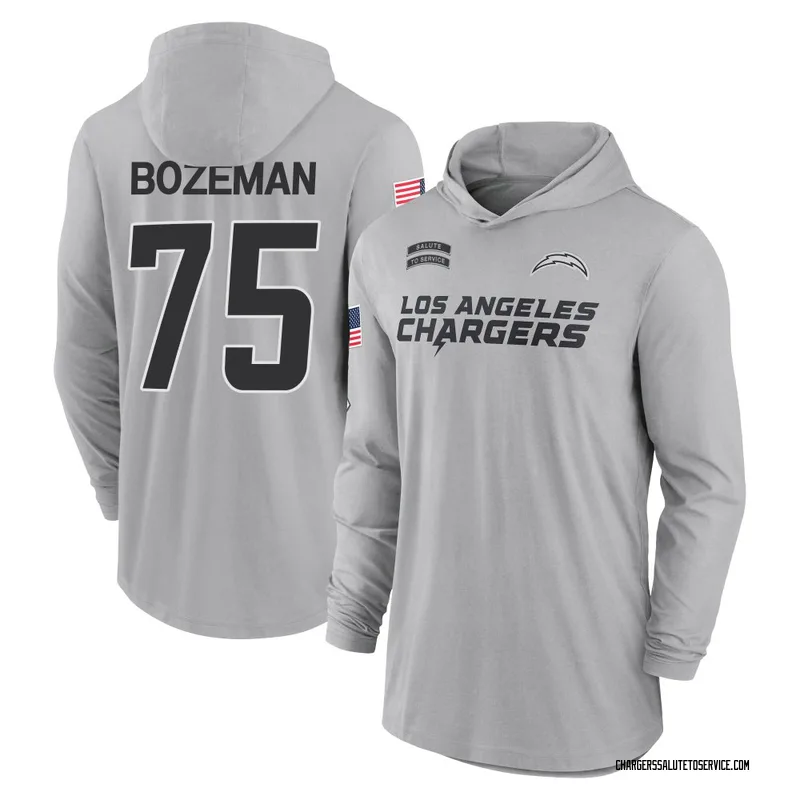 Men's Bradley Bozeman Los Angeles Chargers Gray 2024 Salute to Service Lightweight Performance Long Sleeve Hooded T-Shirt