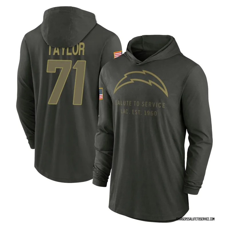 Men's Branson Taylor Los Angeles Chargers Green Forest/ 2025 Salute to Service Sideline Lightweight Hooded Pullover Long Sleeve 