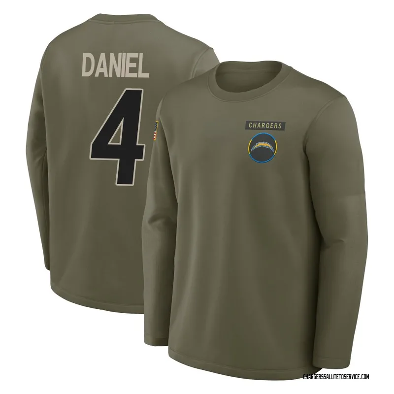 Men's Chase Daniel Los Angeles Chargers Olive 2025 Salute to Service Sideline Coaches Long Sleeve T-Shirt