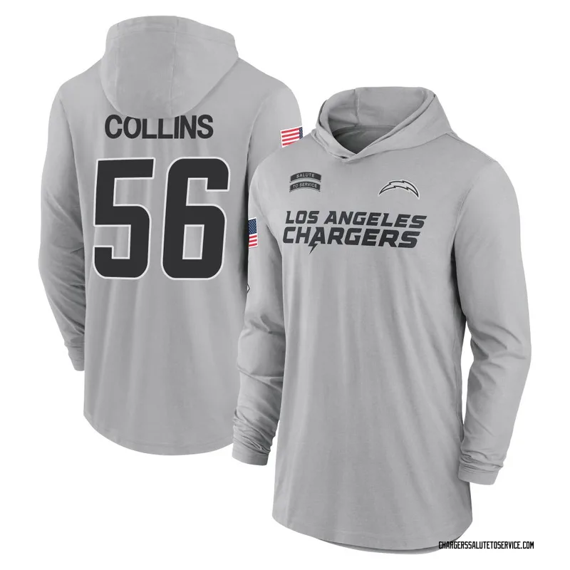 Men's Chris Collins Los Angeles Chargers Gray 2024 Salute to Service Lightweight Performance Long Sleeve Hooded T-Shirt