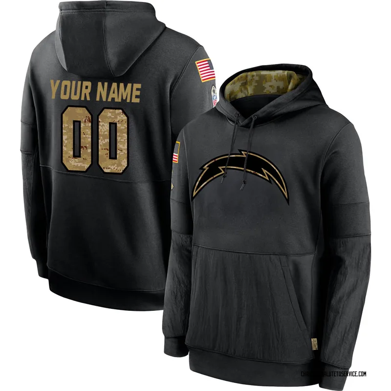 Men's Custom Los Angeles Chargers Black 2020 Salute to Service Sideline Performance Pullover Hoodie
