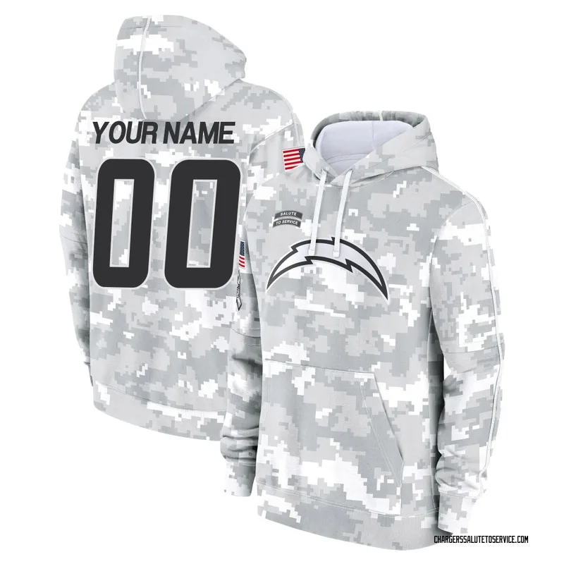 Men's Custom Los Angeles Chargers Camo Arctic 2024 Salute to Service Club Fleece Pullover Hoodie