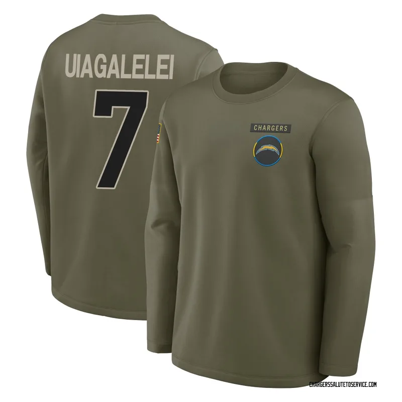 Men's DJ Uiagalelei Los Angeles Chargers Olive 2025 Salute to Service Sideline Coaches Long Sleeve T-Shirt