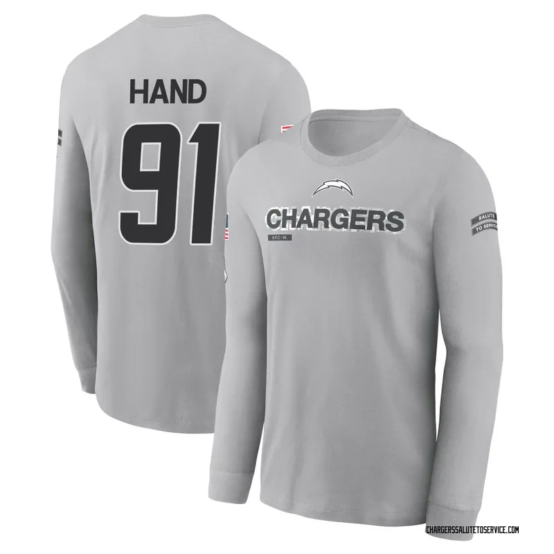 Men's Da'Shawn Hand Los Angeles Chargers Gray 2024 Salute to Service Long Sleeve T-Shirt