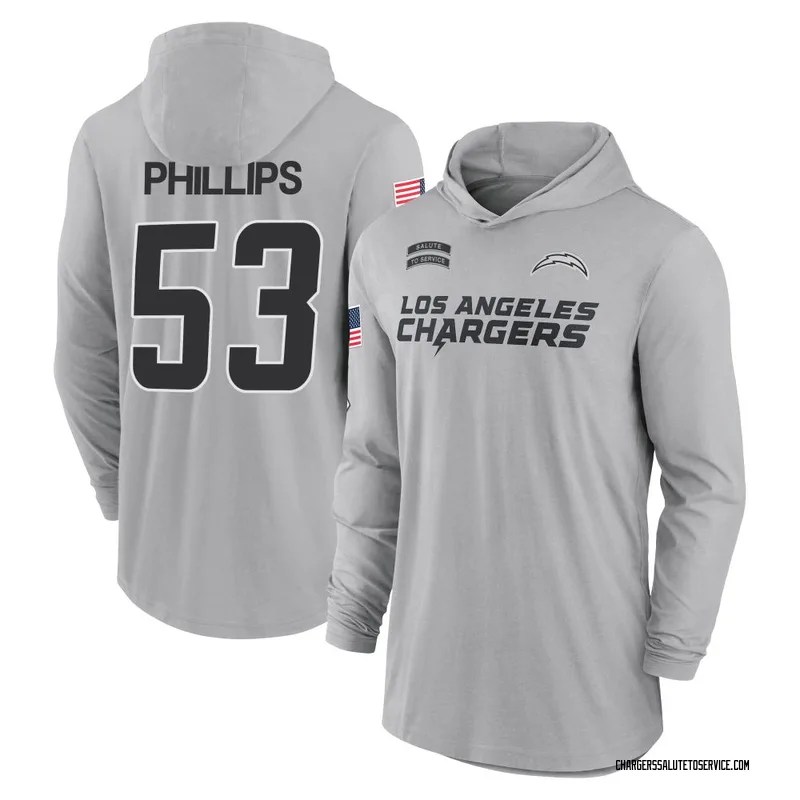 Men's Del'Shawn Phillips Los Angeles Chargers Gray 2024 Salute to Service Lightweight Performance Long Sleeve Hooded T-Shirt