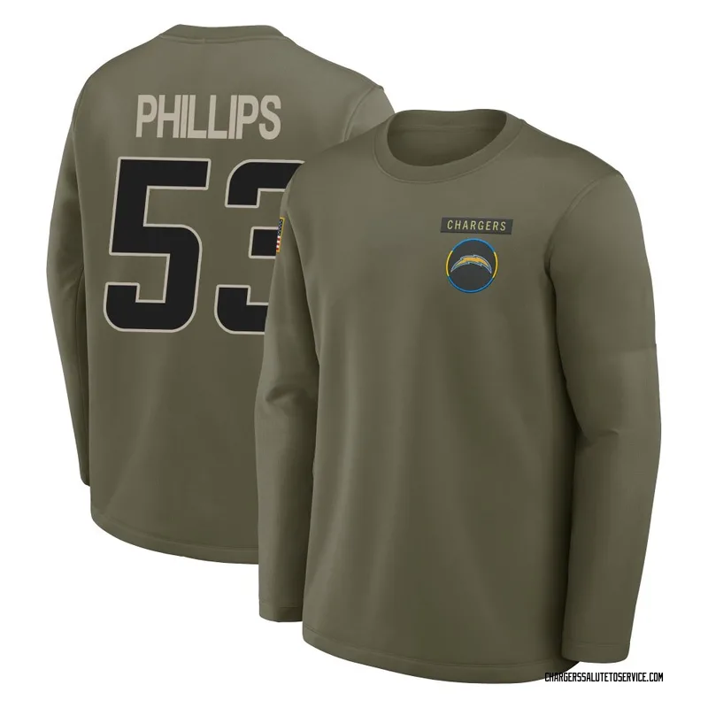 Men's Del'Shawn Phillips Los Angeles Chargers Olive 2025 Salute to Service Sideline Coaches Long Sleeve T-Shirt