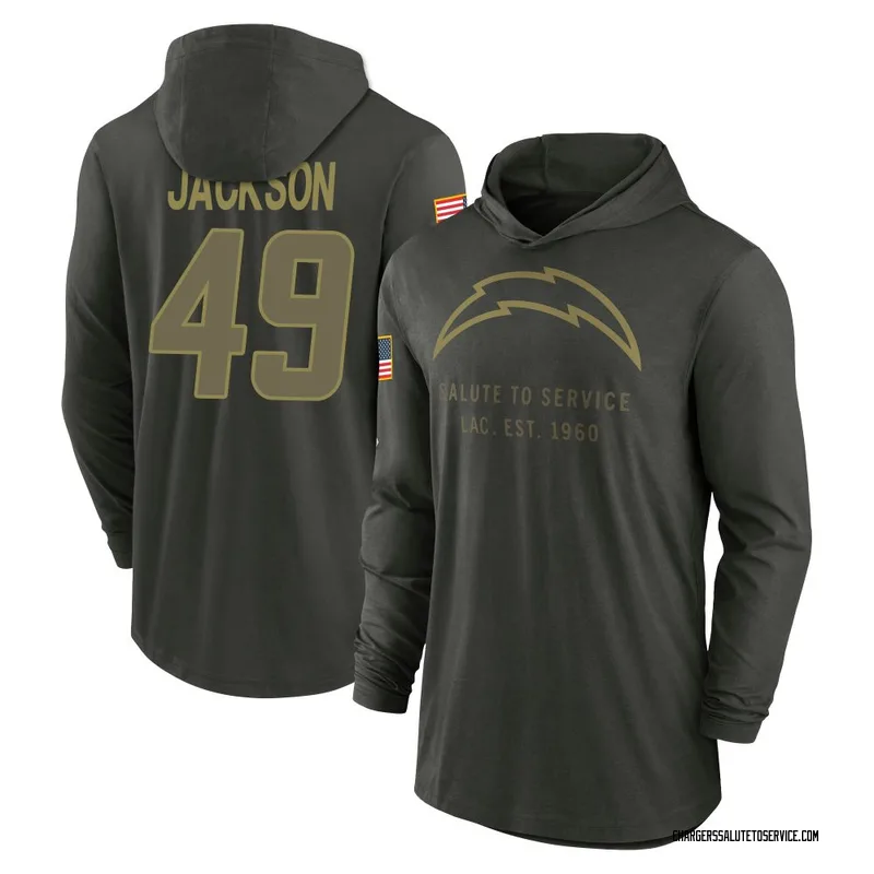Men's Eddie Jackson Los Angeles Chargers Green Forest/ 2025 Salute to Service Sideline Lightweight Hooded Pullover Long Sleeve T