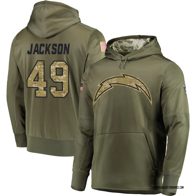 Men's Eddie Jackson Los Angeles Chargers Olive Salute to Service Pullover Hoodie