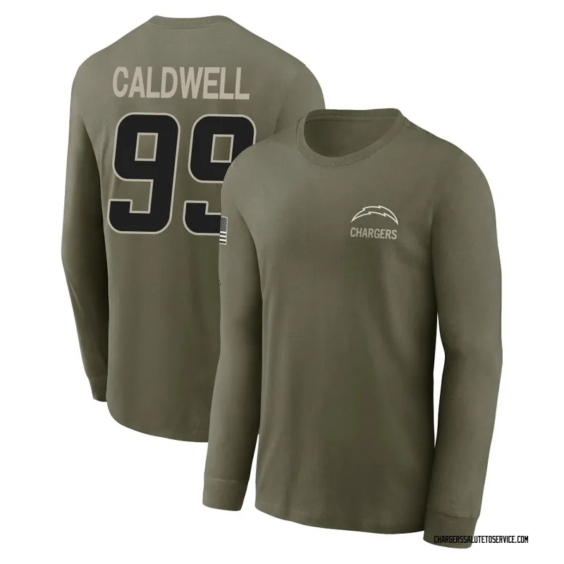 Men's Jamaree Caldwell Los Angeles Chargers Olive 2025 Salute to Service Sideline Long Sleeve T-Shirt