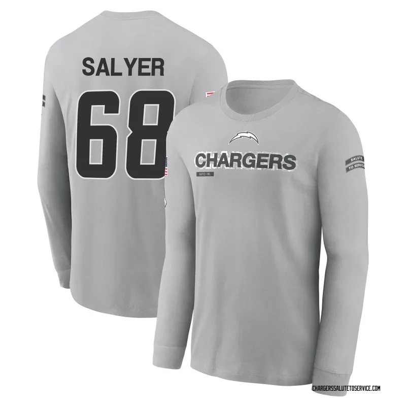 Men's Jamaree Salyer Los Angeles Chargers Gray 2024 Salute to Service Long Sleeve T-Shirt