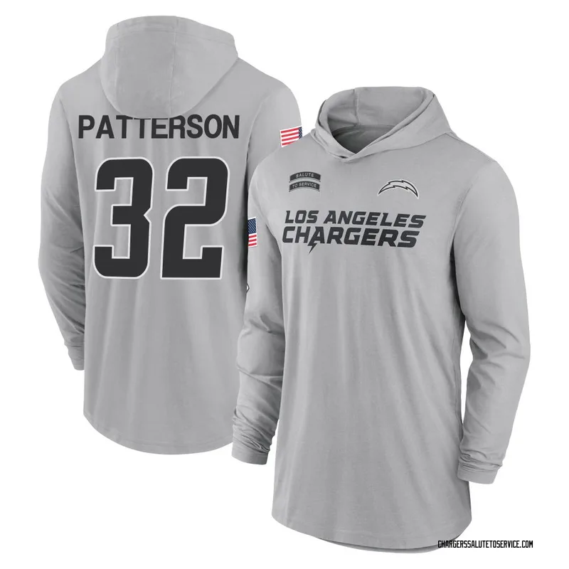 Men's Jaret Patterson Los Angeles Chargers Gray 2024 Salute to Service Lightweight Performance Long Sleeve Hooded T-Shirt