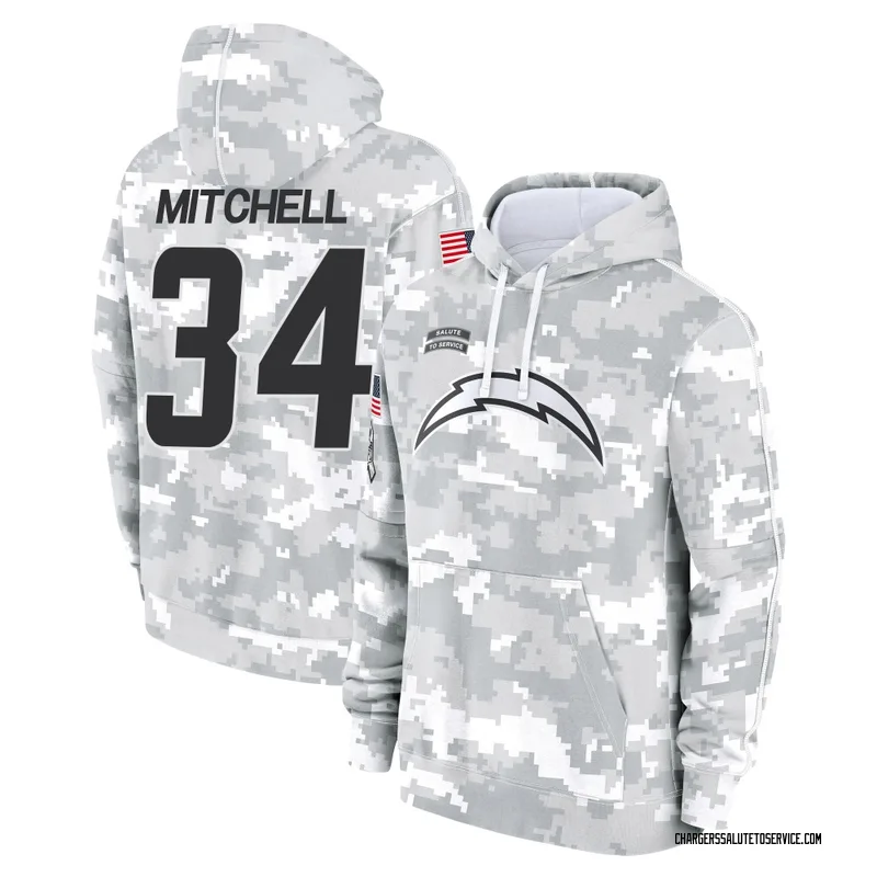 Men's Keaton Mitchell Los Angeles Chargers Camo Arctic 2024 Salute to Service Club Fleece Pullover Hoodie