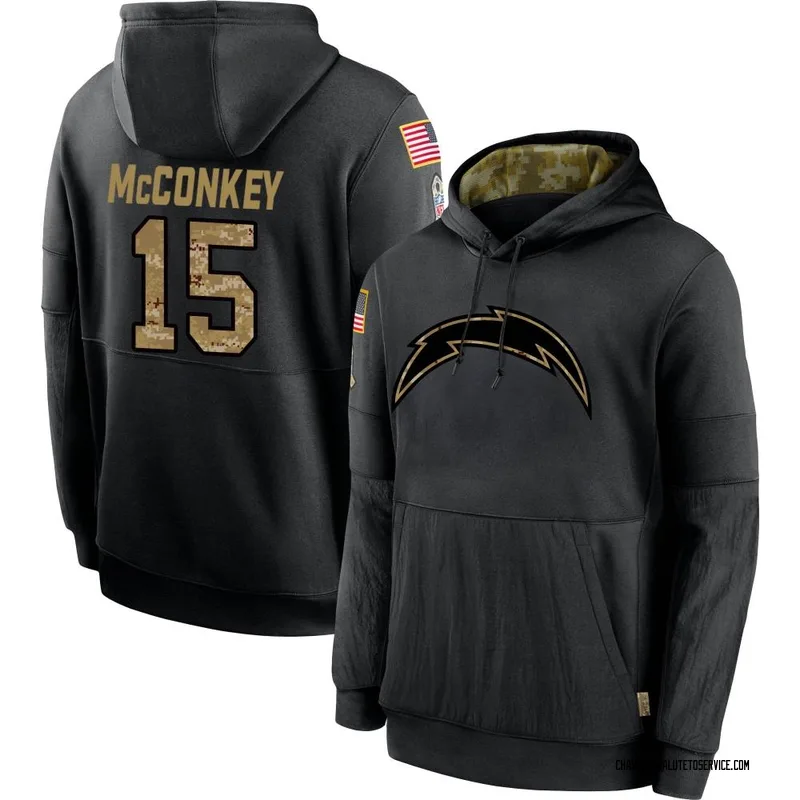 Men's Ladd McConkey Los Angeles Chargers Black 2020 Salute to Service Sideline Performance Pullover Hoodie