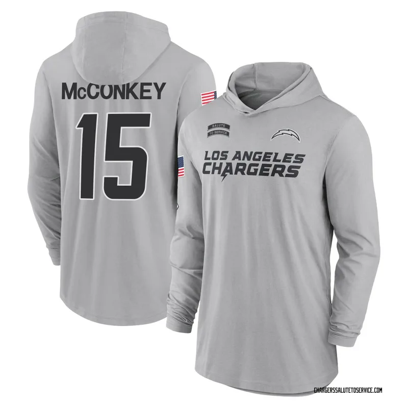 Men's Ladd McConkey Los Angeles Chargers Gray 2024 Salute to Service Lightweight Performance Long Sleeve Hooded T-Shirt