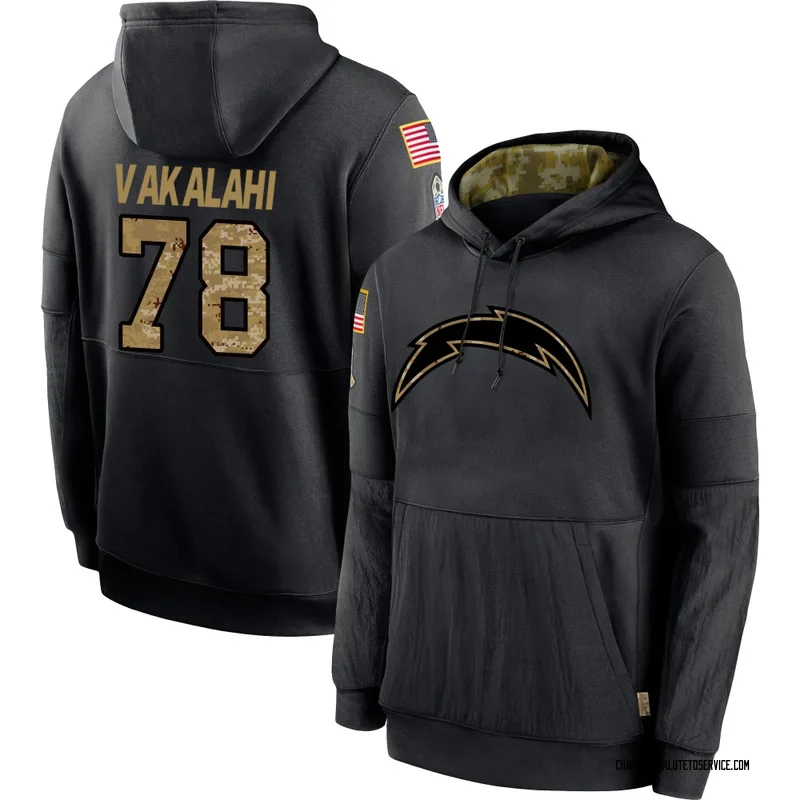 Men's Laekin Vakalahi Los Angeles Chargers Black 2020 Salute to Service Sideline Performance Pullover Hoodie