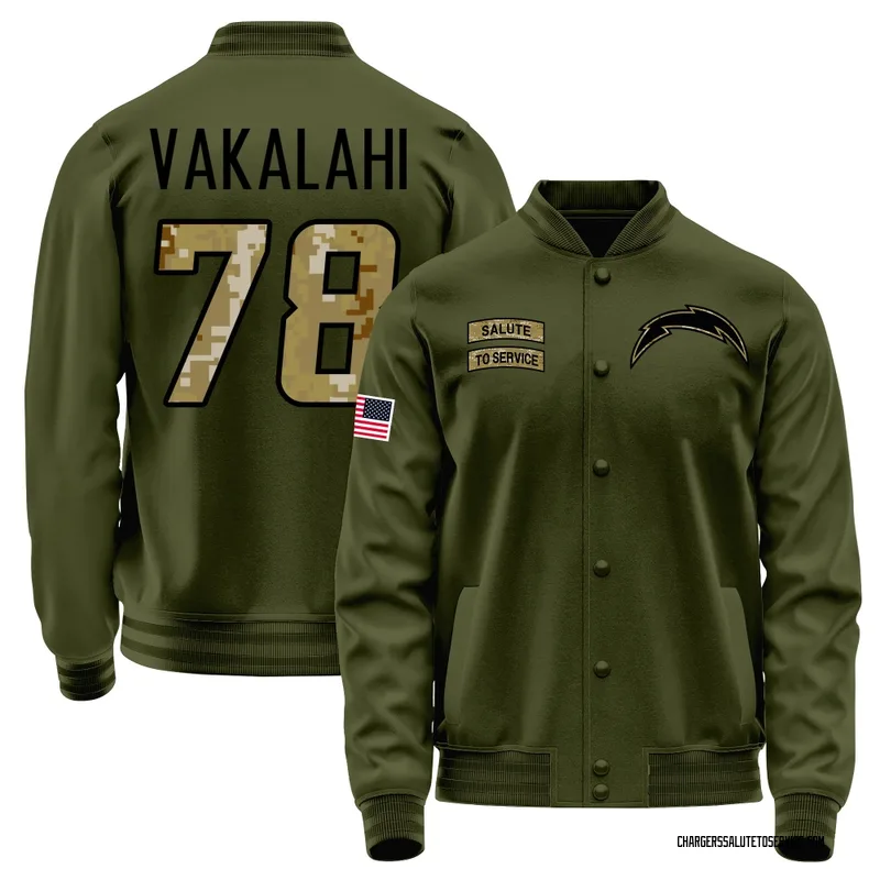 Men's Laekin Vakalahi Los Angeles Chargers Olive Salute to Service Sideline Performance Jacket
