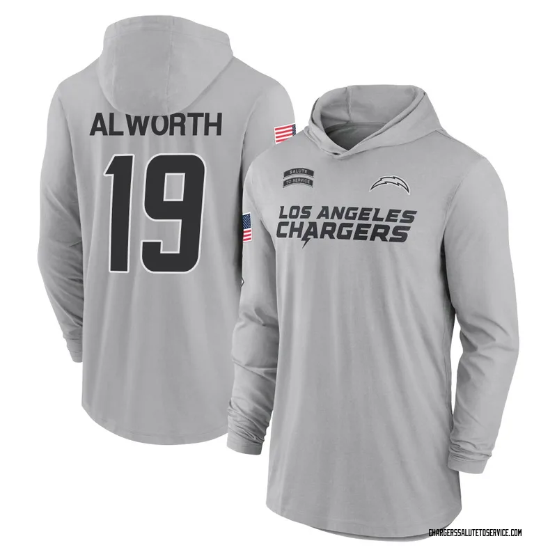 Men's Lance Alworth Los Angeles Chargers Gray 2024 Salute to Service Lightweight Performance Long Sleeve Hooded T-Shirt