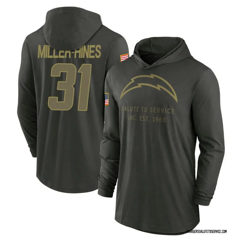 Men's Nyheim Miller-Hines Los Angeles Chargers Green Forest/ 2025 Salute to Service Sideline Lightweight Hooded Pullover Long Sl