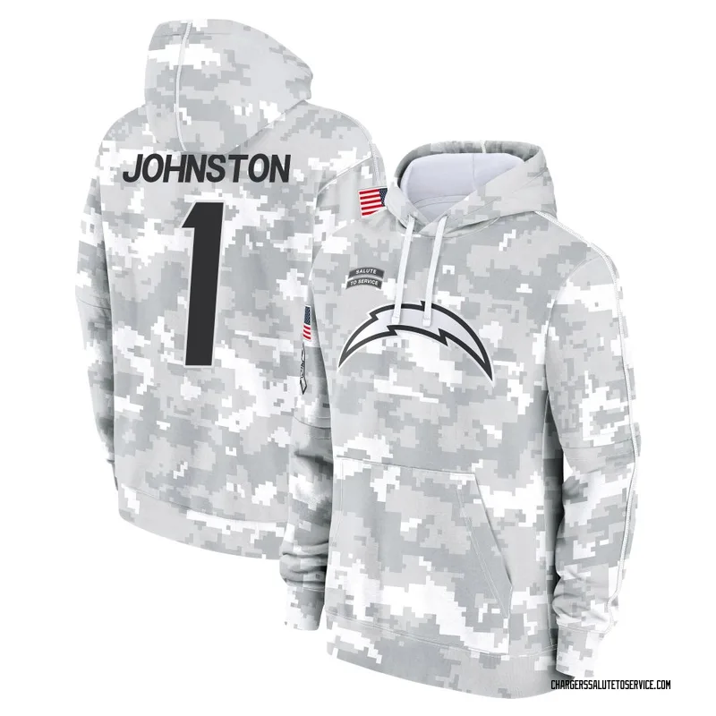 Men's Quentin Johnston Los Angeles Chargers Camo Arctic 2024 Salute to Service Club Fleece Pullover Hoodie