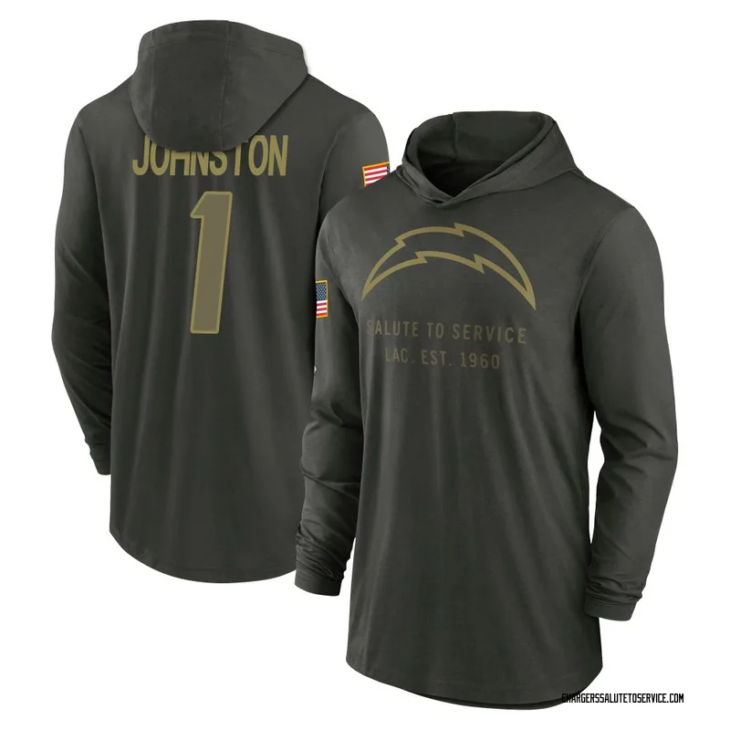 Men's Quentin Johnston Los Angeles Chargers Green Forest/ 2025 Salute to Service Sideline Lightweight Hooded Pullover Long Sleev