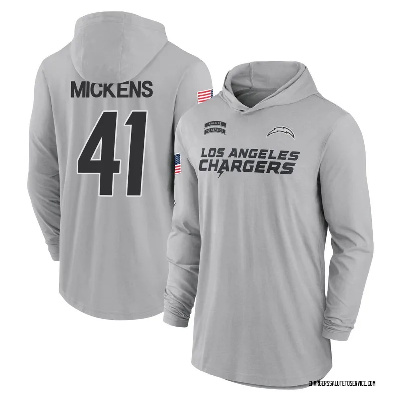 Men's R.J. Mickens Los Angeles Chargers Gray 2024 Salute to Service Lightweight Performance Long Sleeve Hooded T-Shirt