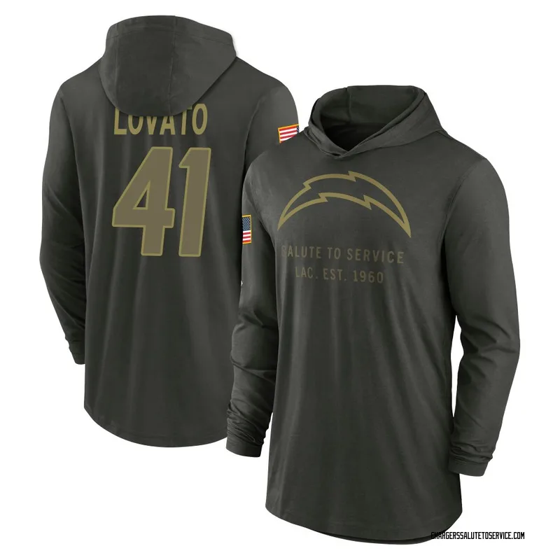 Men's Rick Lovato Los Angeles Chargers Green Forest/ 2025 Salute to Service Sideline Lightweight Hooded Pullover Long Sleeve T-S