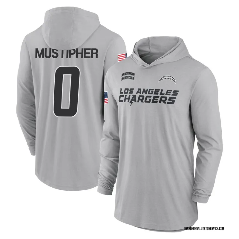 Men's Sam Mustipher Los Angeles Chargers Gray 2024 Salute to Service Lightweight Performance Long Sleeve Hooded T-Shirt