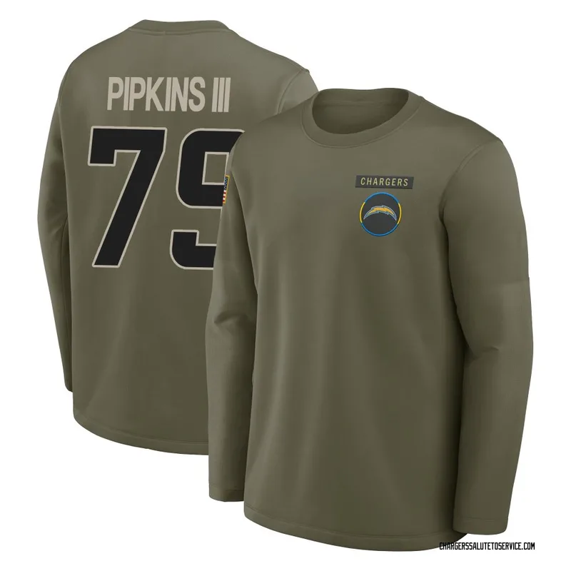 Men's Trey Pipkins III Los Angeles Chargers Olive 2025 Salute to Service Sideline Coaches Long Sleeve T-Shirt