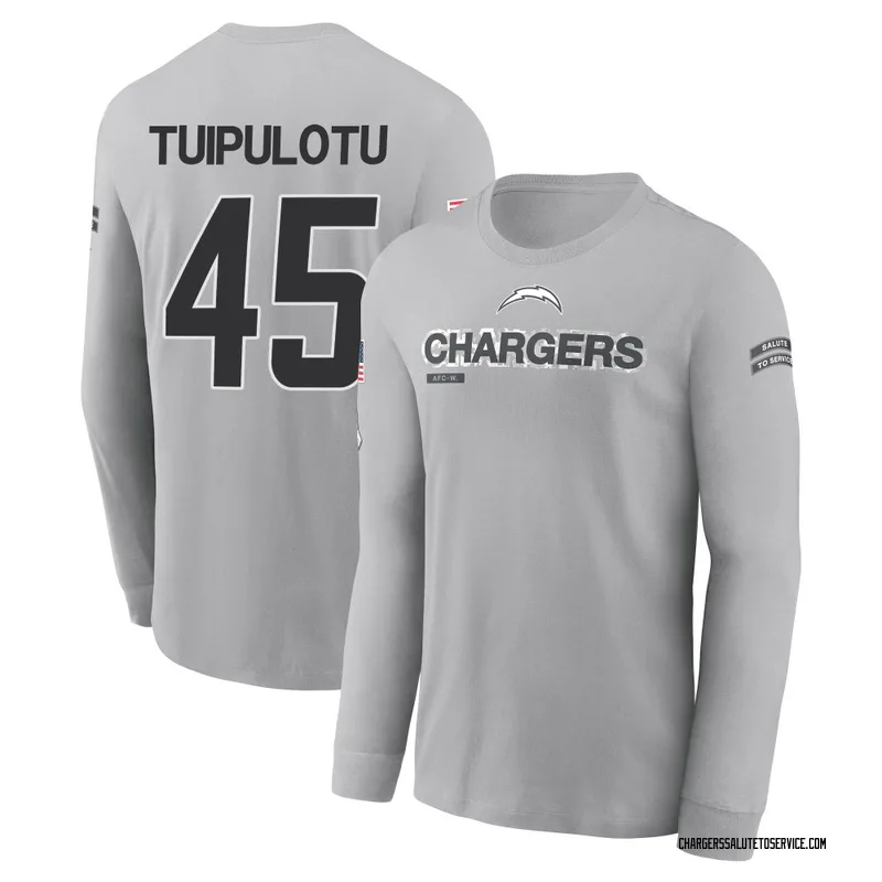 Men's Tuli Tuipulotu Los Angeles Chargers Gray 2024 Salute to Service Long Sleeve T-Shirt