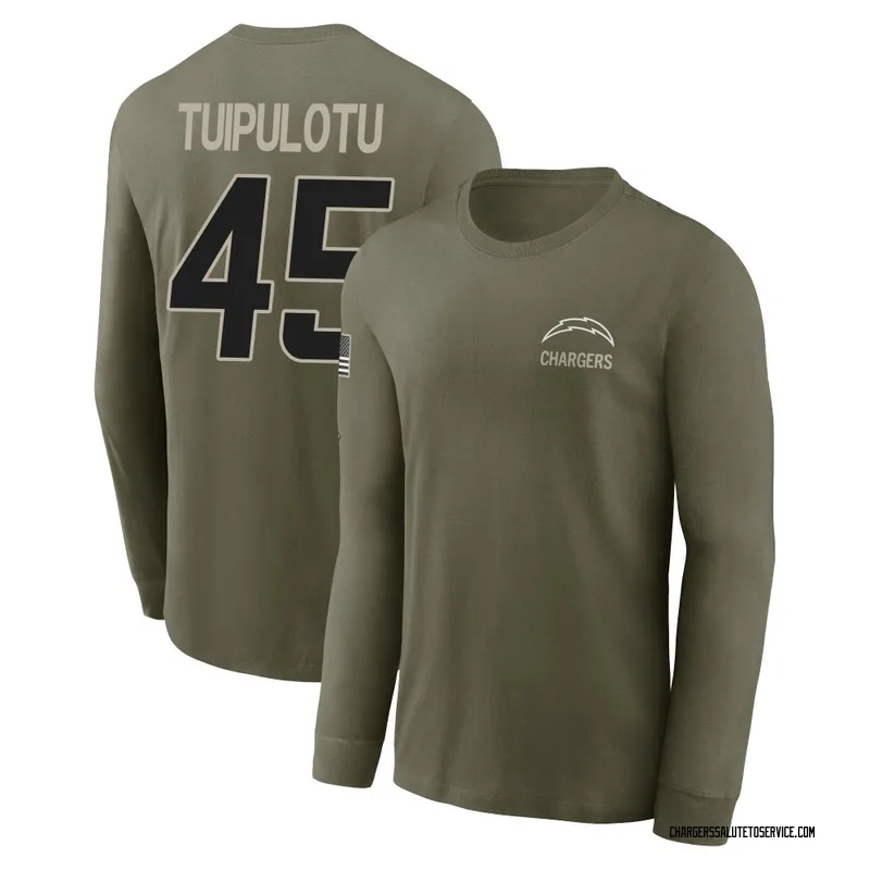 Men's Tuli Tuipulotu Los Angeles Chargers Olive 2025 Salute to Service Sideline Long Sleeve T-Shirt