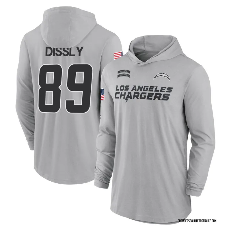 Men's Will Dissly Los Angeles Chargers Gray 2024 Salute to Service Lightweight Performance Long Sleeve Hooded T-Shirt
