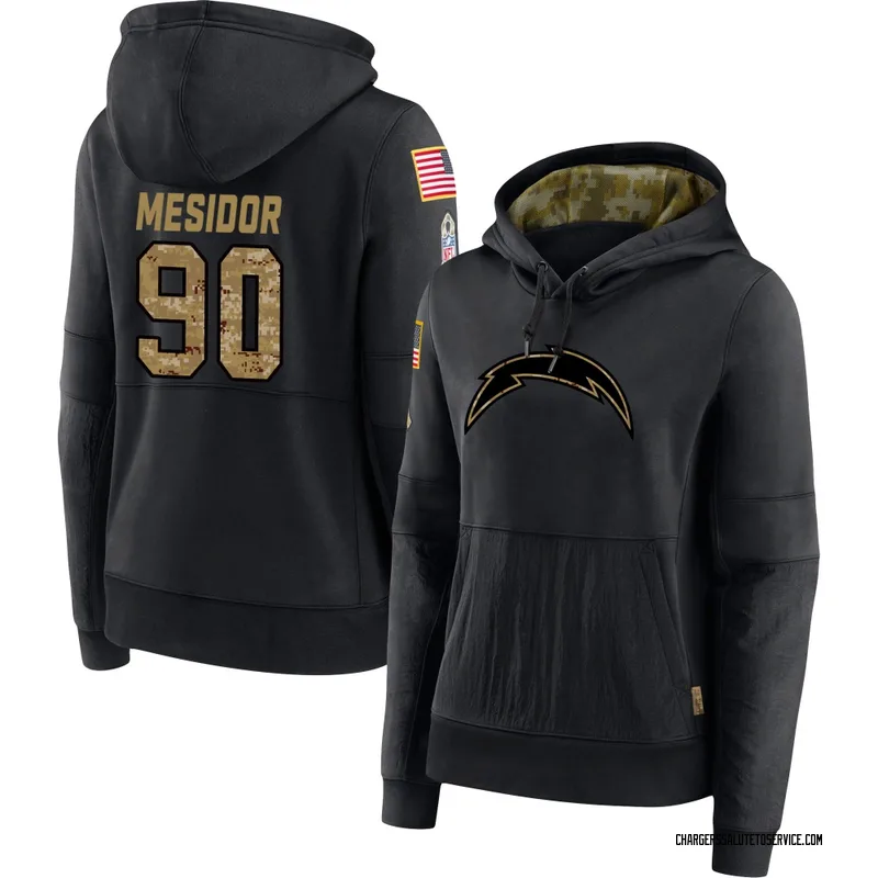 Women's Akheem Mesidor Los Angeles Chargers Black 2020 Salute to Service Sideline Performance Pullover Hoodie