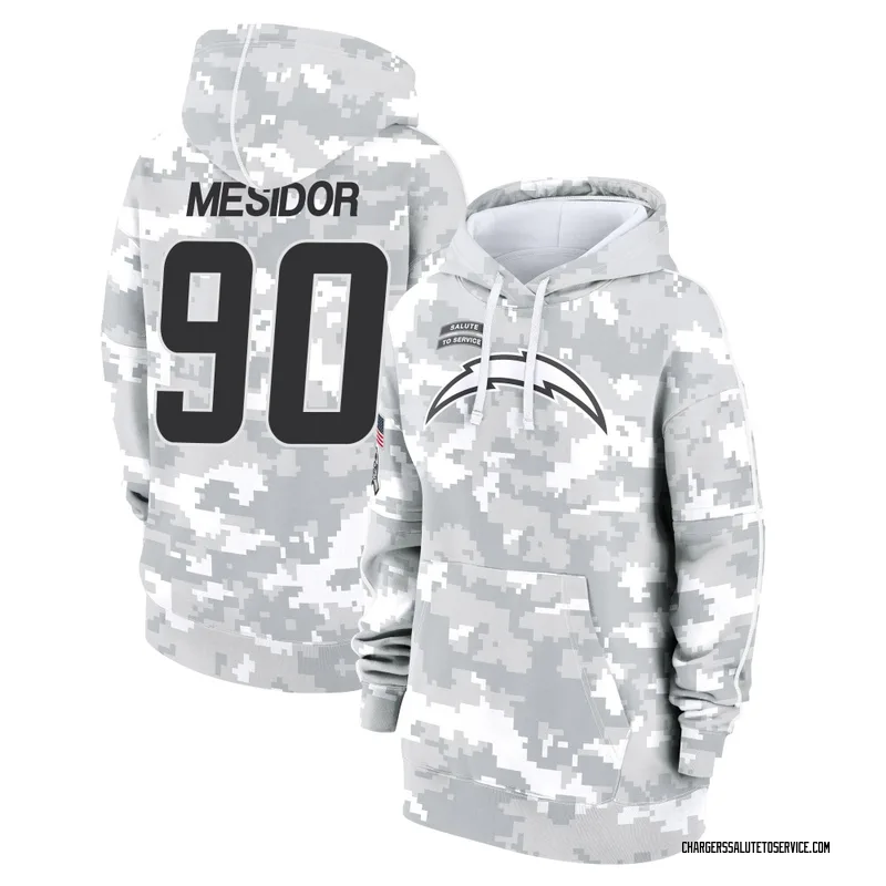 Women's Akheem Mesidor Los Angeles Chargers Camo Arctic 2024 Salute to Service Club Fleece Pullover Hoodie