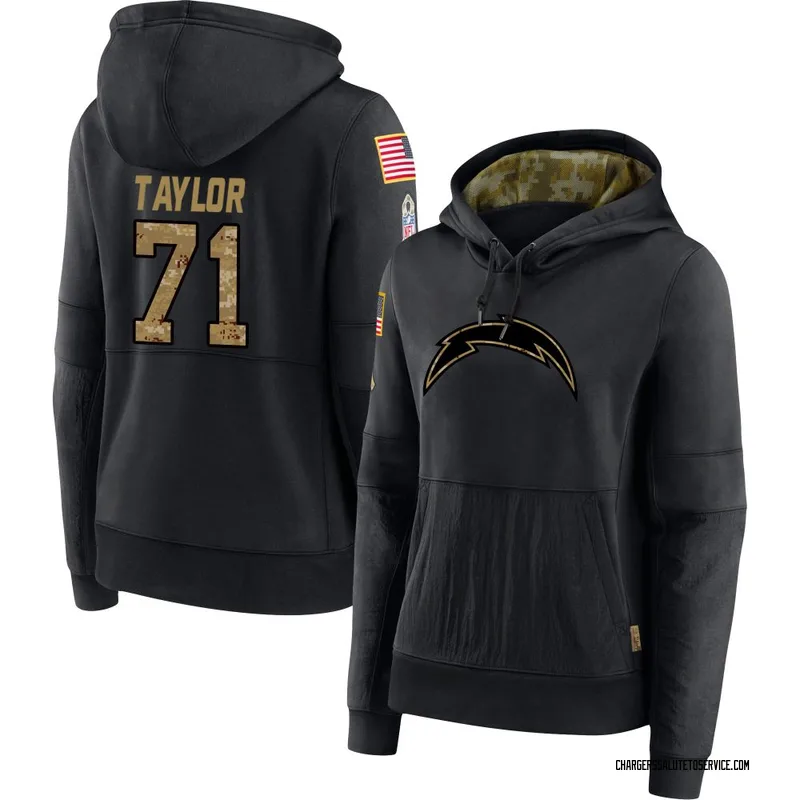 Women's Branson Taylor Los Angeles Chargers Black 2020 Salute to Service Sideline Performance Pullover Hoodie