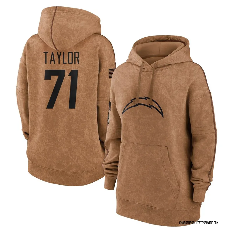 Women's Branson Taylor Los Angeles Chargers Brown 2023 Salute To Service Pullover Hoodie