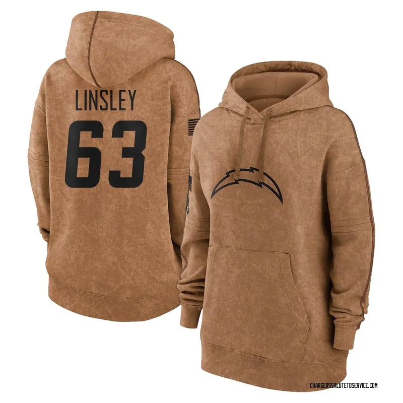 Women's Corey Linsley Los Angeles Chargers Brown 2023 Salute To Service Pullover Hoodie