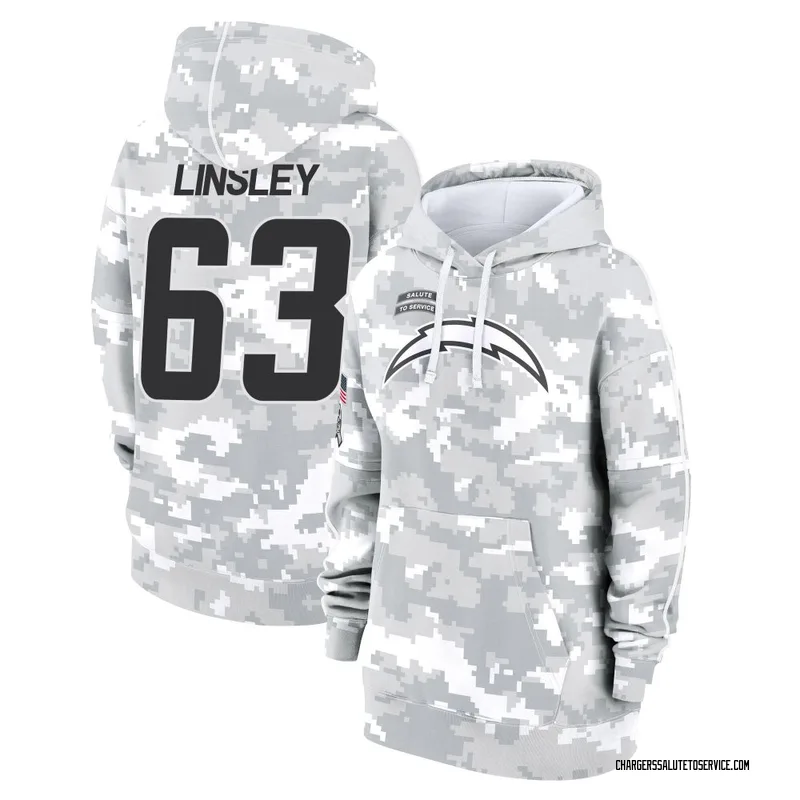 Women's Corey Linsley Los Angeles Chargers Camo Arctic 2024 Salute to Service Club Fleece Pullover Hoodie