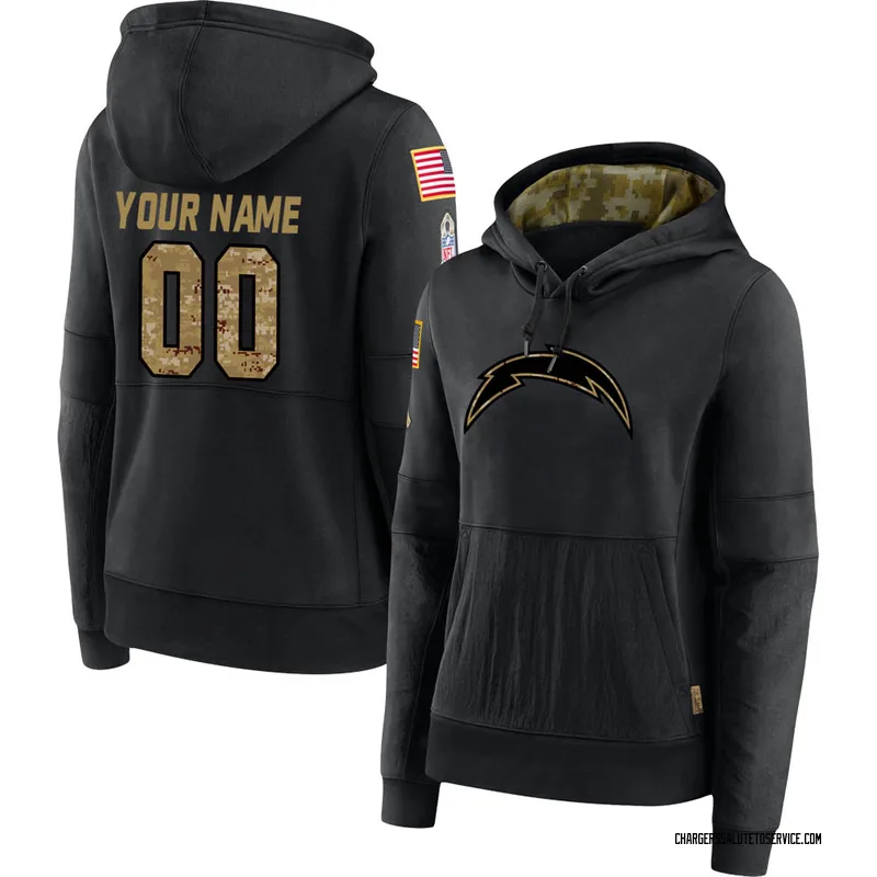 Women's Custom Los Angeles Chargers Black 2020 Salute to Service Sideline Performance Pullover Hoodie