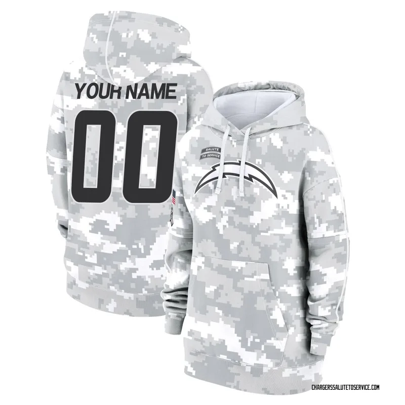 Women's Custom Los Angeles Chargers Camo Arctic 2024 Salute to Service Club Fleece Pullover Hoodie