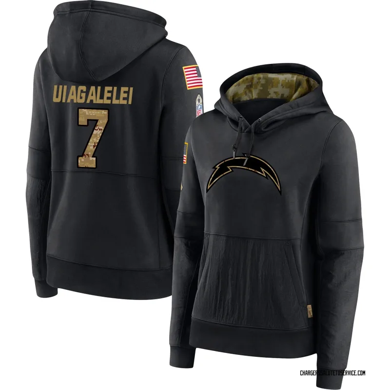 Women's DJ Uiagalelei Los Angeles Chargers Black 2020 Salute to Service Sideline Performance Pullover Hoodie
