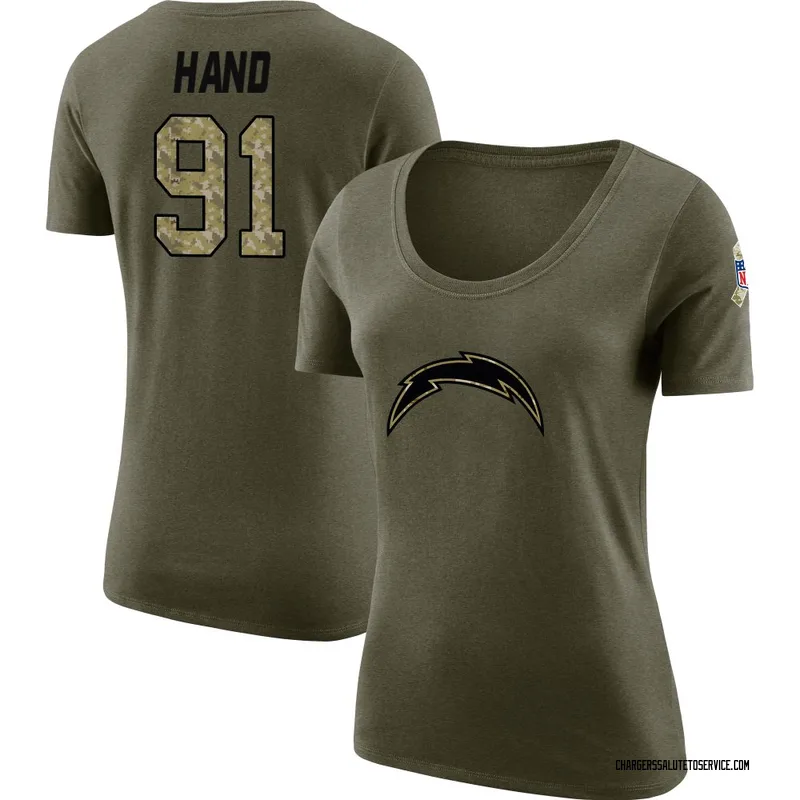 Women's Da'Shawn Hand Los Angeles Chargers Legend Olive Salute to Service Scoop Neck T-Shirt
