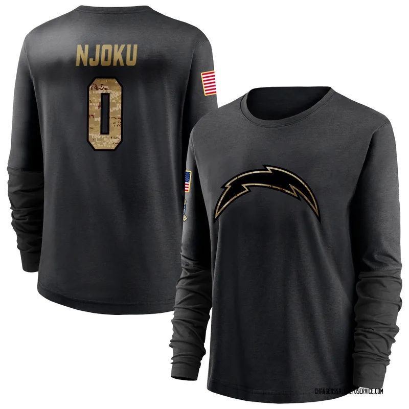 Women's David Njoku Los Angeles Chargers Black 2020 Salute To Service Sideline Performance Long Sleeve T-Shirt