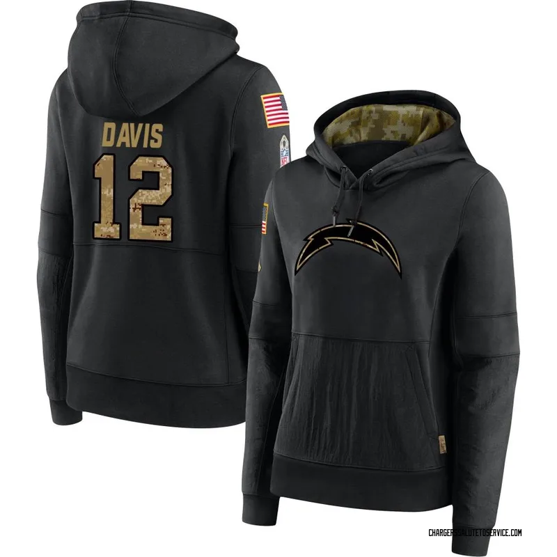Women's Derius Davis Los Angeles Chargers Black 2020 Salute to Service Sideline Performance Pullover Hoodie