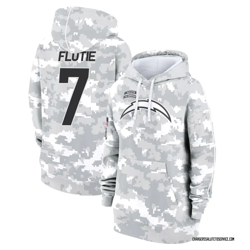 Women's Doug Flutie Los Angeles Chargers Camo Arctic 2024 Salute to Service Club Fleece Pullover Hoodie