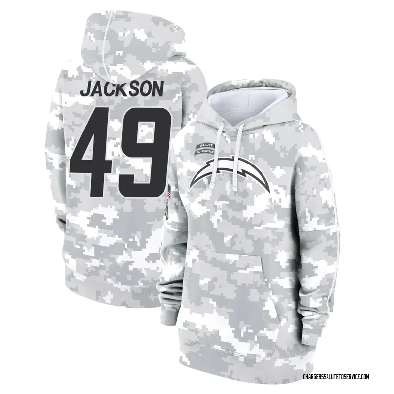 Women's Eddie Jackson Los Angeles Chargers Camo Arctic 2024 Salute to Service Club Fleece Pullover Hoodie