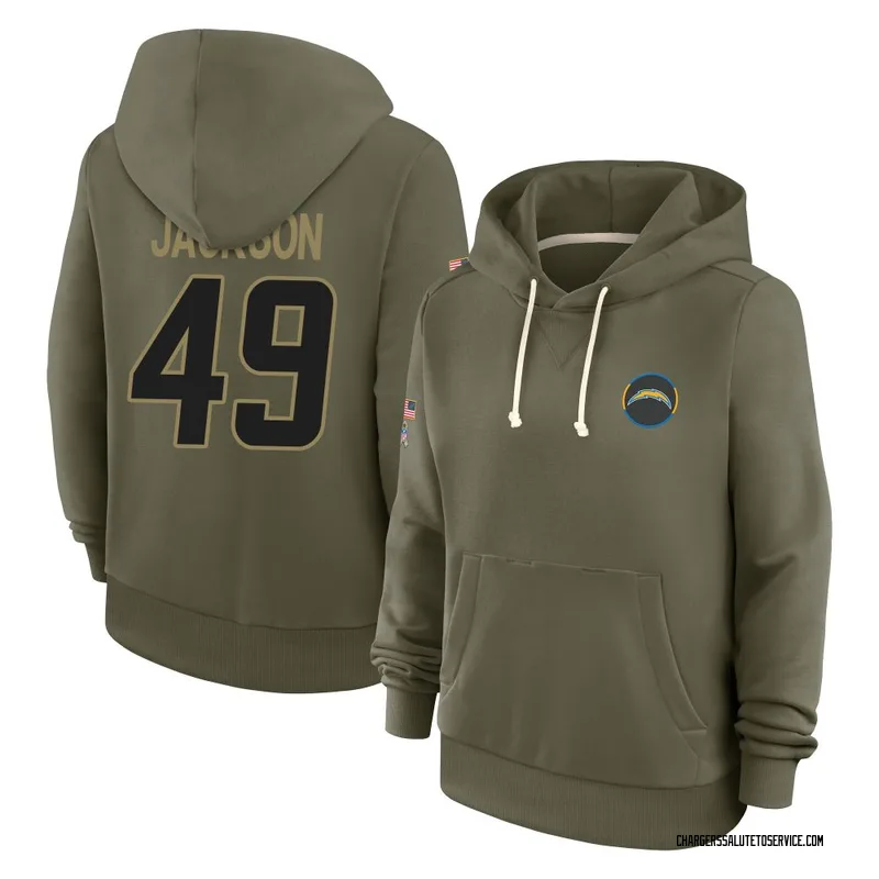 Women's Eddie Jackson Los Angeles Chargers Olive 2025 Salute to Service Hoodie