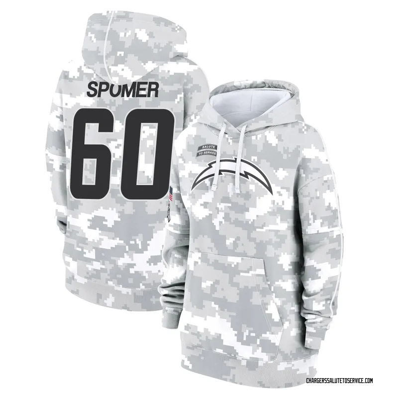 Women's Jacob Spomer Los Angeles Chargers Camo Arctic 2024 Salute to Service Club Fleece Pullover Hoodie