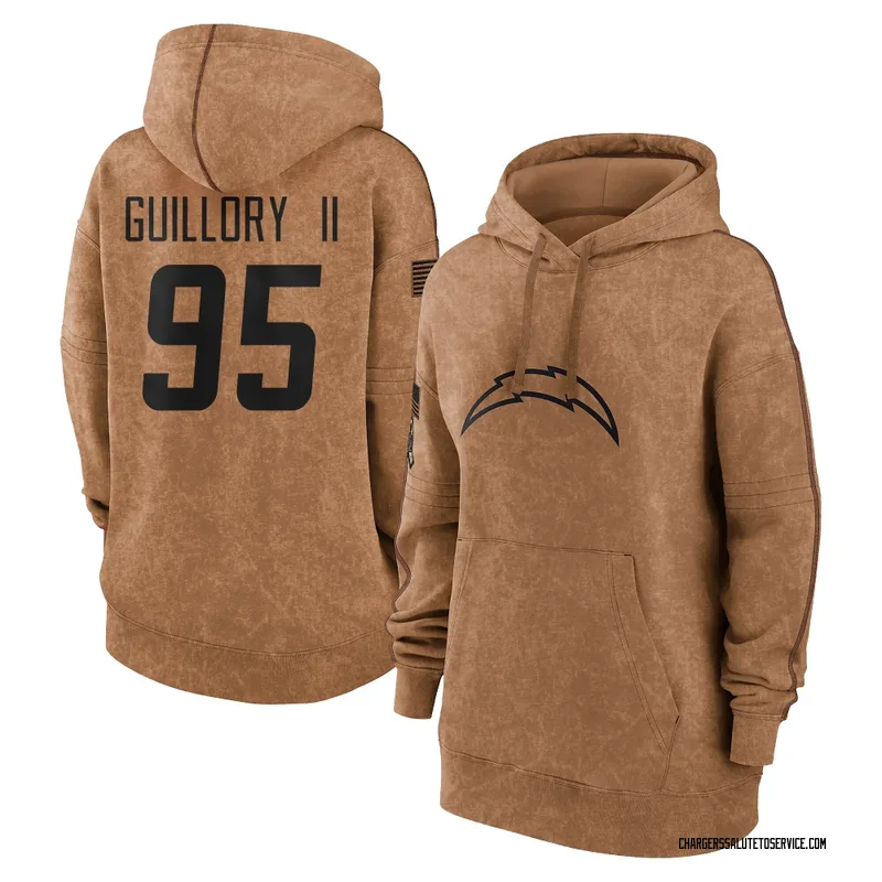 Women's Jacobian Guillory II Los Angeles Chargers Brown 2023 Salute To Service Pullover Hoodie